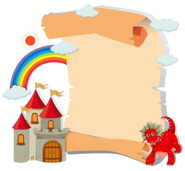 Paper design with dragon and castle