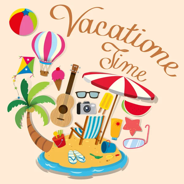 Vacation theme with island and beach objects