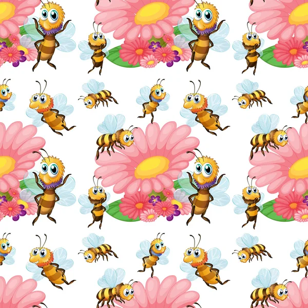 Seamless bees flying around the flowers