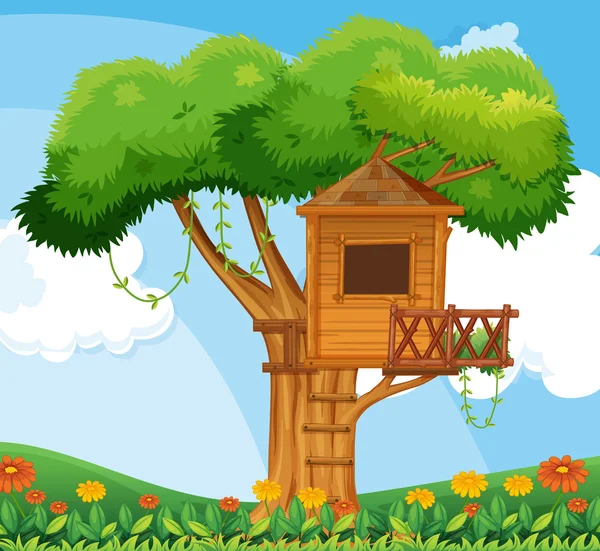Nature scene with treehouse in the garden