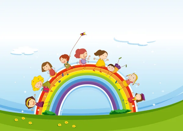 Children standing over the rainbow