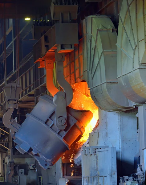Hot molten steel in a iron and steel plant