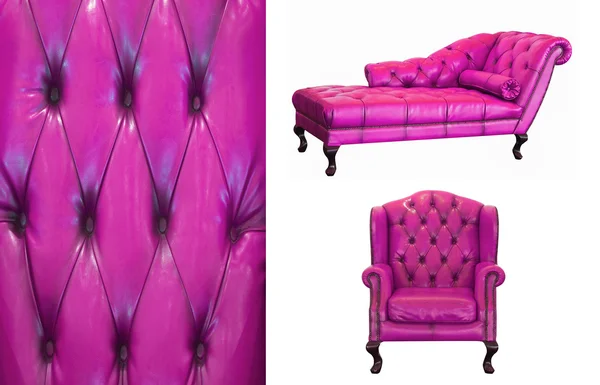 Vintage violet leather furniture on white background