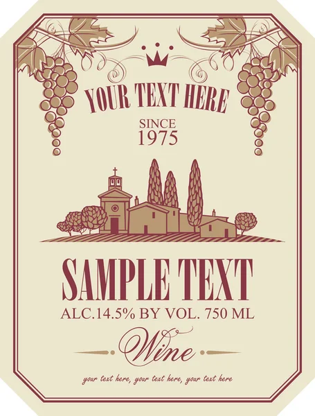 Wine label with a landscape of vineyards