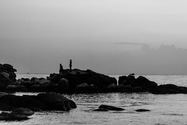 The South-China sea at sunset near the city of DuongDong, PhuQuoc island, Vietnam. Black and white