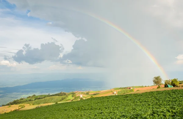 Beautiful landscape with a rainbow in the sky