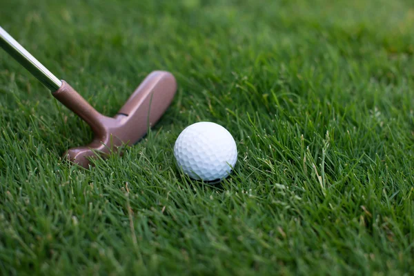 Close of putter and ball