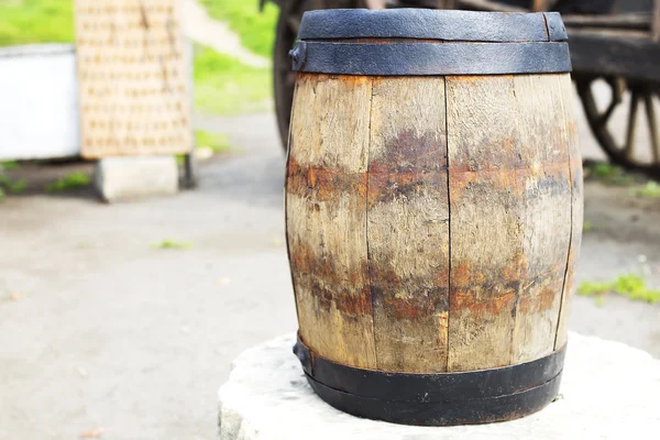 Old wooden barrel with iron rings