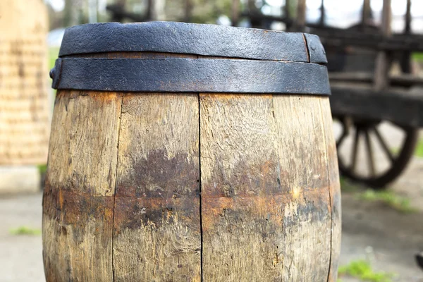 Old wooden barrel with iron rings