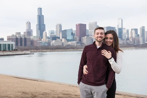 Happy engaged couple outdoors