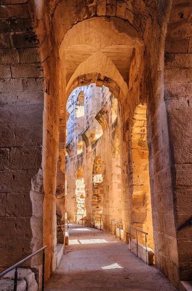 Corridor in ruins of the largest coliseum, North Africa. El Jem,Tunisia, UNESCO