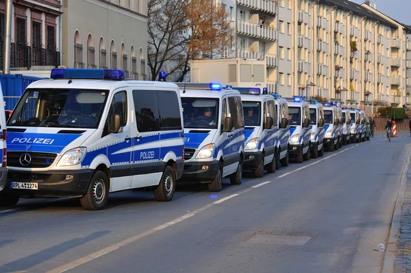 FRANKFURT, GERMANY - MARCH 18, 2015: Police cars, Demonstration