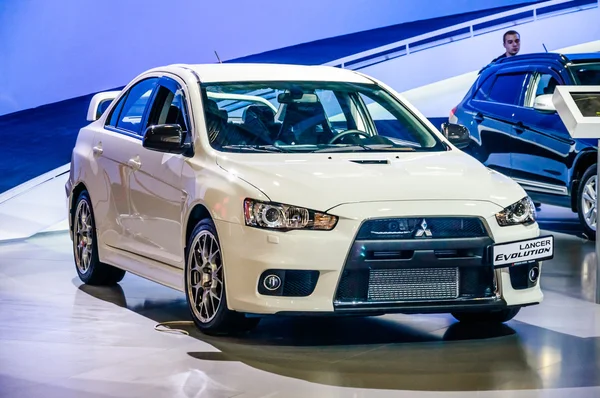 MOSCOW, RUSSIA - AUG 2012: MITSUBISHI LANCER EVOLUTION X presented as world premiere at the 16th MIAS Moscow International Automobile Salon on August 30, 2012 in Moscow, Russia