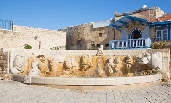 TEL AVIV, ISRAEL - MARCH 2, 2015: The modern Zodiac Fountain on Kedumim Square with the statues of astrological signs by Varda Ghivoly and Ilan Gelber in 2011.