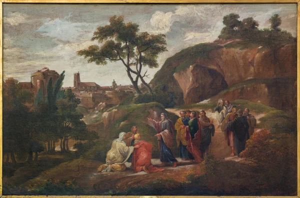 BRUGES, BELGIUM - JUNE 12, 2014: Paint of scene Jesus and disciples by D. Nolet 1645) in st. Jacobs church (Jakobskerk).