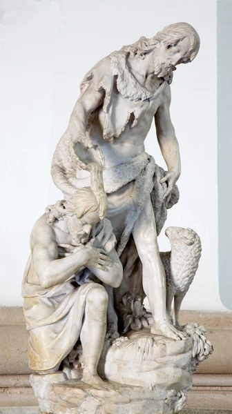 PADUA, ITALY - SEPTEMBER 8, 2014: The statue of the baptism of christ scene in the Cathedral of Santa Maria Assunta (Duomo)