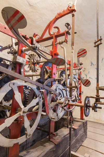 BRATISLAVA, SLOVAKIA - OCTOBER 11, 2014: The detail of old clock-work from tower-clock on the St. Martins cathedral at work. Anyone parts of the machine are from year 1766 by master Jacob Halth.