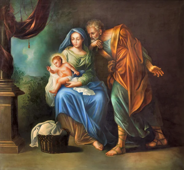 CORDOBA, SPAIN - MAY 27, 2015: The Holy Family painting in church Convento de Capuchinos (Iglesia Santo Anchel) by unknown artis of 18. cent.