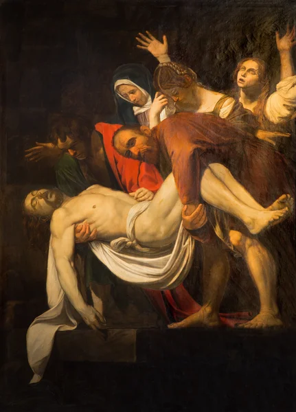ROME, ITALY - MARCH 26, 2015: The Copy of Deposition of the cross by M. Koch (1797) in church Santa Maria in Vallicella. The original by Caravaggio (1571 - 1610) is in the Vaticans museums.