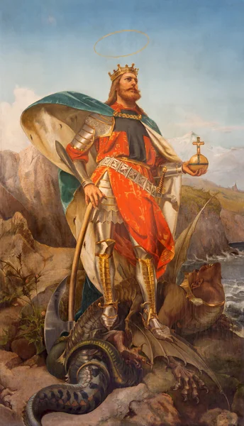 ROME, ITALY - MARCH 25, 2015: The painting of St. Olav the king of Norway by Pius Adamowitsch Welonsky (1893) on side altar of church Basilica dei Santi Ambrogio e Carlo al Corso.