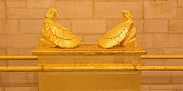 JERUSALEM, ISRAEL - MARCH 3, 2015: The symbolic Ark of the Covenant relief in Evangelical Lutheran Church of Ascension by unknown artist of 20. cent.