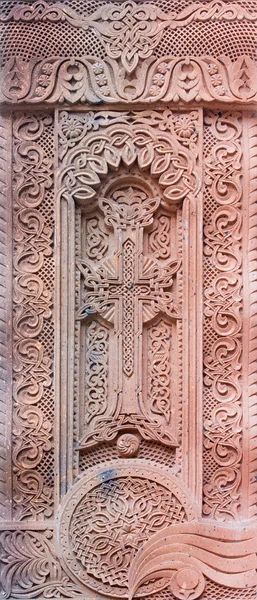 JERUSALEM, ISRAEL - MARCH 5, 2015: The Armenian cross relief in vestibule of St. James Armenian cathedral from end of 19. cent.