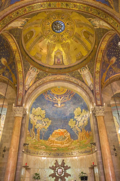 JERUSALEM, ISRAEL - MARCH 3, 2015: The mosaic of Jesus in Gethsemane garden in presbytery of The Church of All Nations (Basilica of the Agony) by Pietro D\'Achiardi (1922 - 1924).
