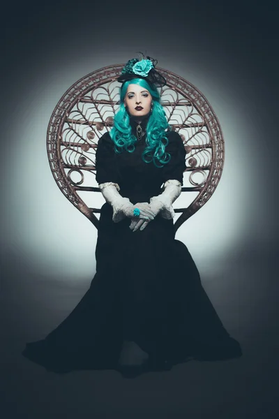 Woman with Green Hair in Vintage Gown