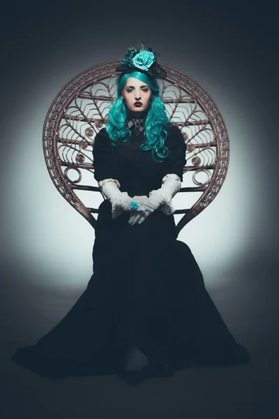 Woman with Green Hair in Vintage Gown