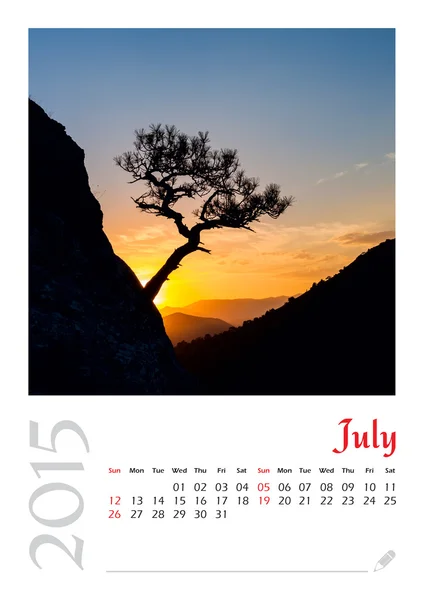 Photo calendar with minimalist landscape 2015. July