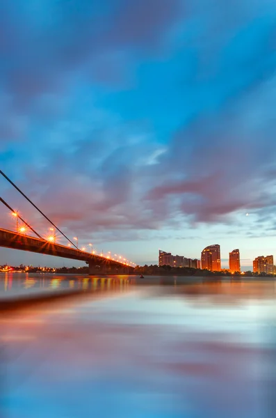 Moscow bridge in Kiev at night. Kiev city skyline