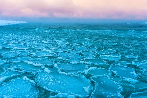 Blocks of ice on the coast of the frozen sea