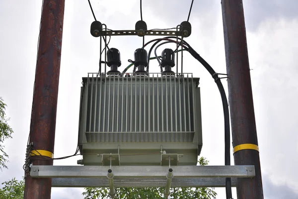 Utility pole with electricity transformer