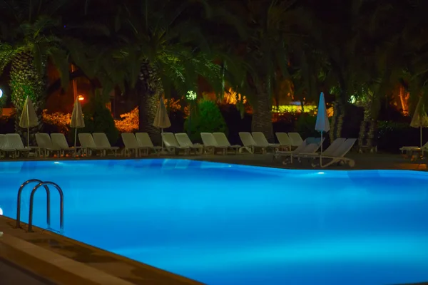 The swimming pool at night without people