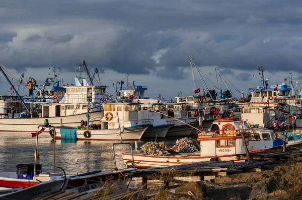 Samsun, Turkey- September 16, 2015:  Fishing boats at Derekoy fishing harbour, Black Sea Region, Samsun, Turkey