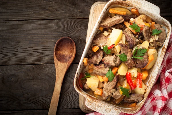 Stewed beef with pumpkin and vegetables.