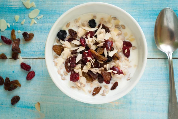 Oatmeal with dried fruit.