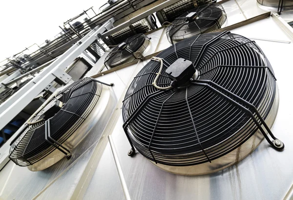 Cooling industrial air conditioning units closeup.