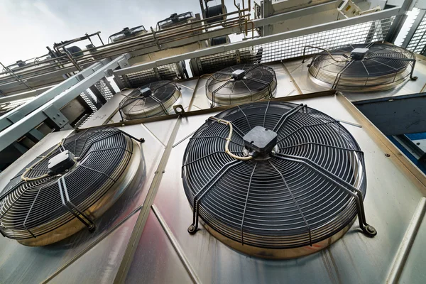 Cooling industrial air conditioning units closeup.