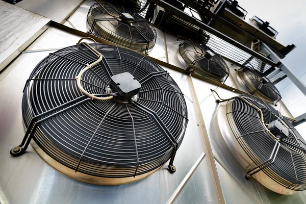 Cooling industrial air conditioning units closeup.