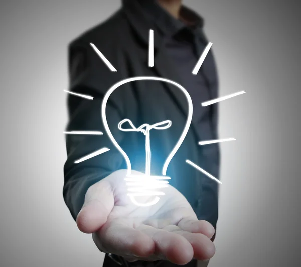 Hands of business person holding light bulb