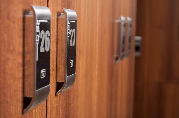 Closeup of digital locker in modern changeroom with numbers