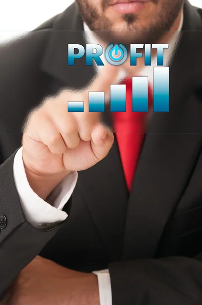 Business man click button to activate growing profit chart or bas