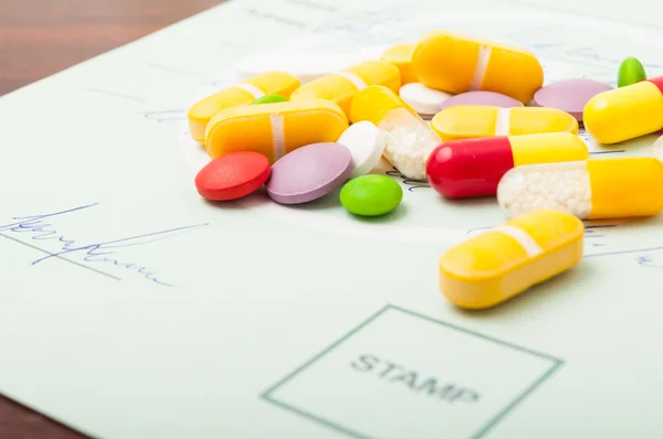 Closeup of pills on a medical prescription