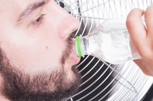 Closeup with thirsty man drinking water