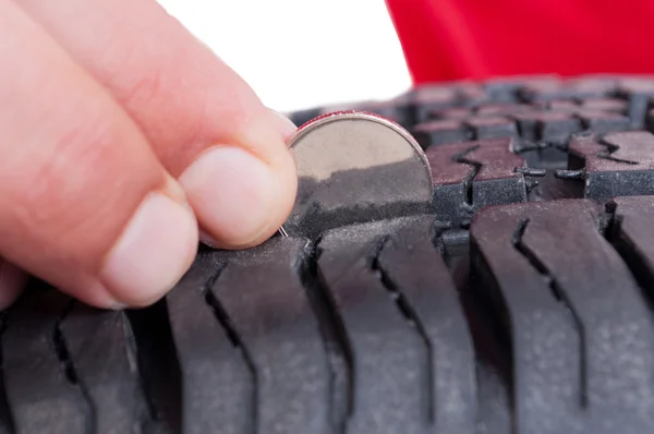 Car tire depth check with coin