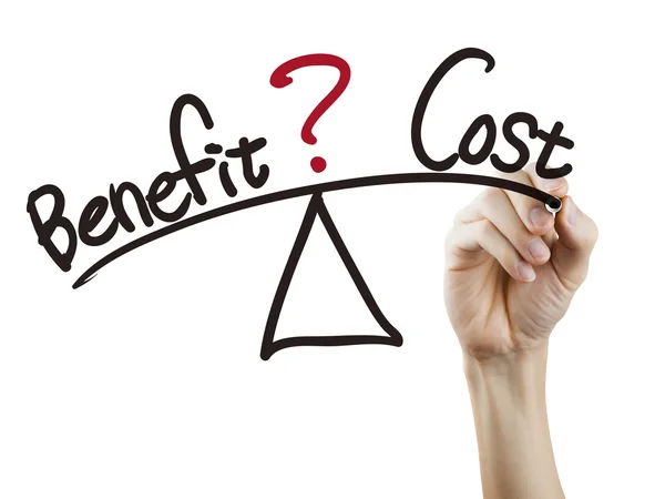 Balance between benefit and cost written by hand