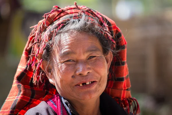 Portrait old woman on her smile face. Inle lake, Myanmar