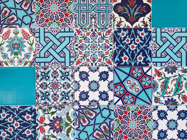 Handmade Turkish Blue Tiles on the wall in Istanbul City, Turkey