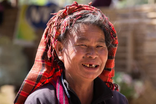 Portrait old woman on her smile face. Inle lake, Myanmar